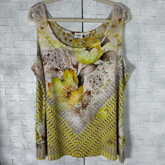 Cato women’s tank top floral bold print yellows cream bohemian fall plus size - Picture 1 of 8